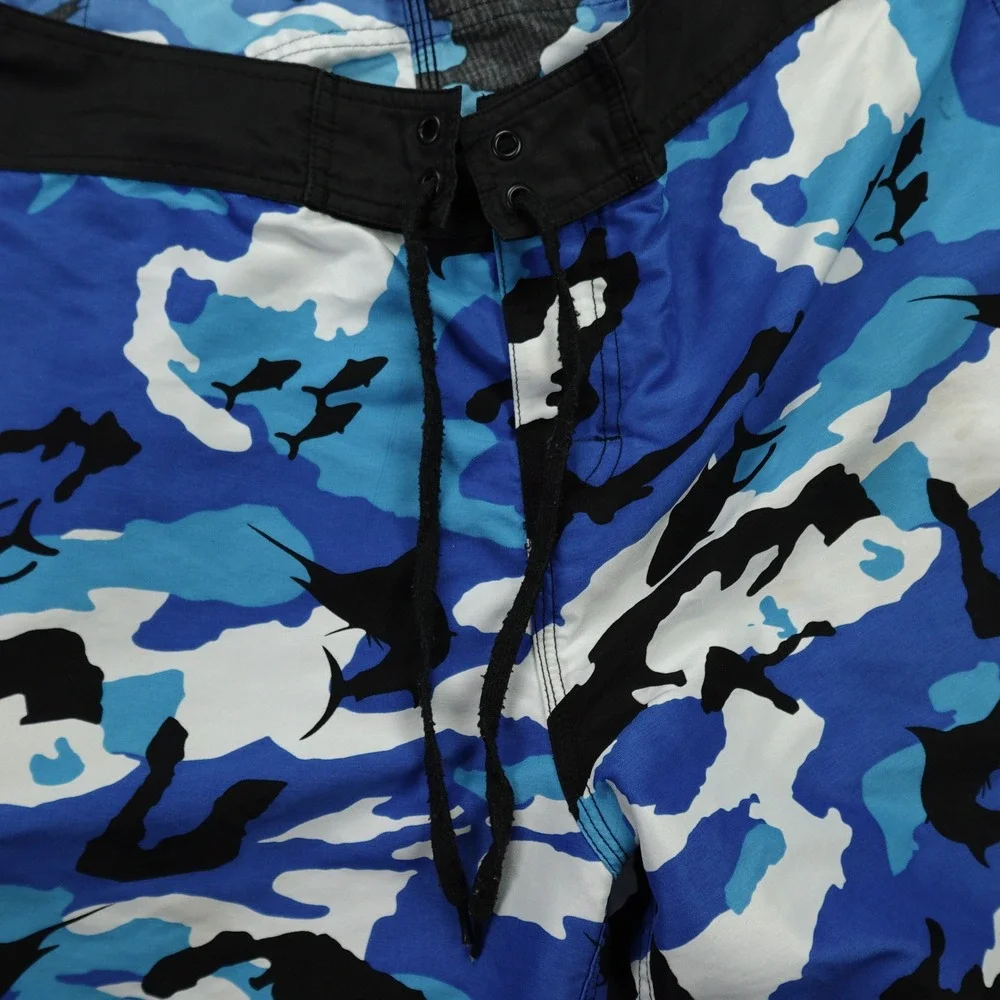 Pelagic Board Shorts‎ Mens 36 Camo Blue White Black Swim Trunks Fishing